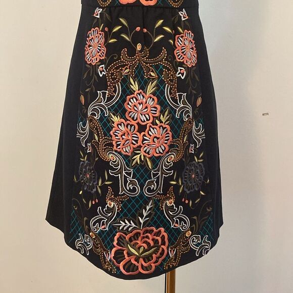 Anthropologie Moulinette Soeurs Navy Embroidered Perennial Mini Dress Size 2 - Picture 4 of 13
